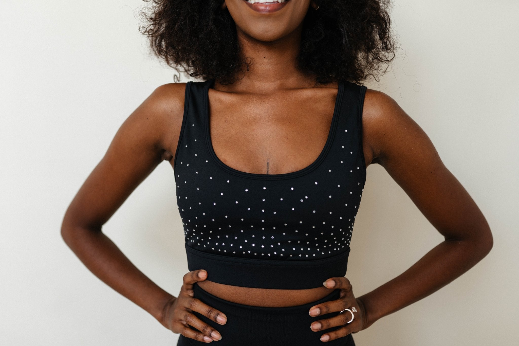 Rhinestones Cut Out Scoop Bra in Diamond Compression - Nikkib Sportswear