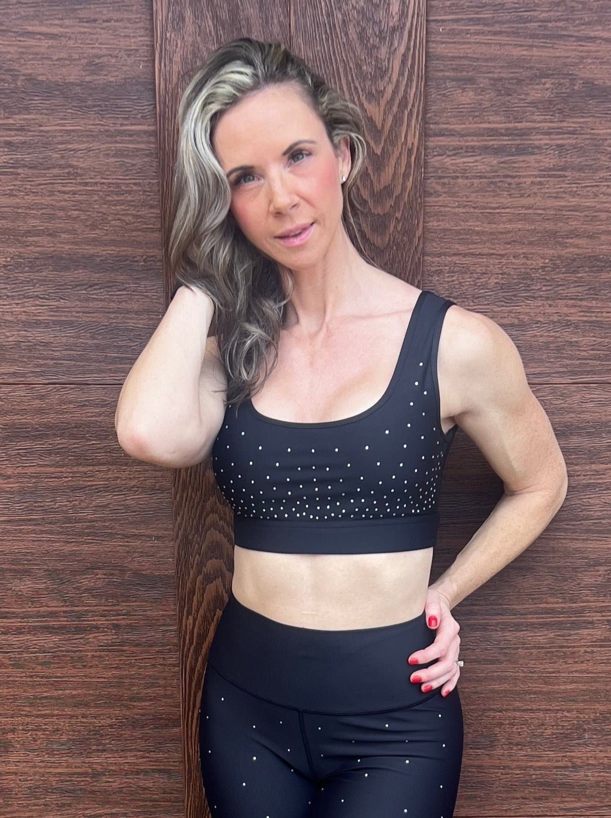 Pre-Order Rhinestones Cut Out Scoop Bra in Diamond Compression - Nikkib Sportswear