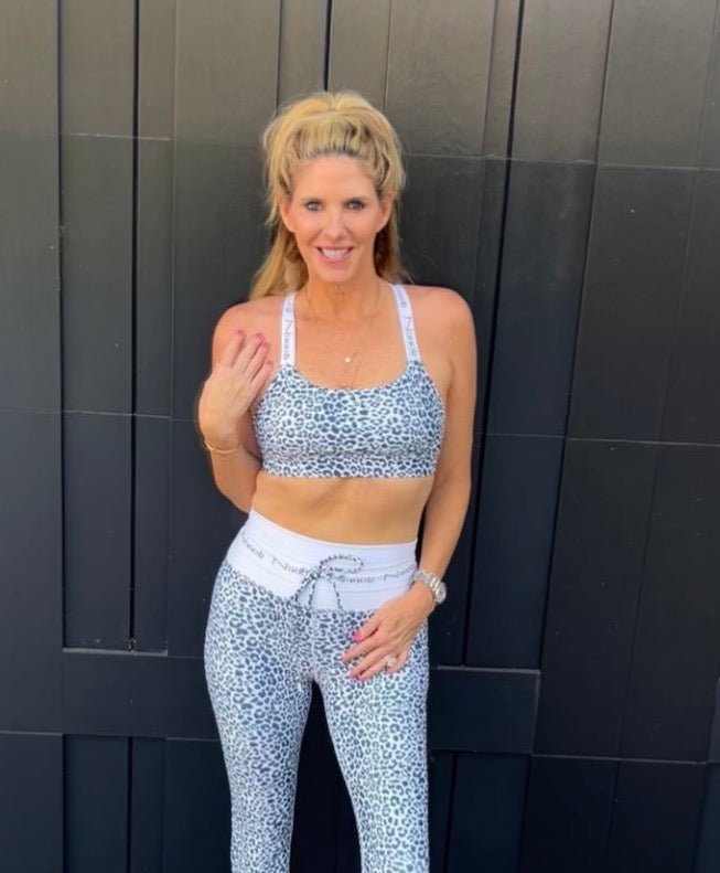 Signature Nikkib White/Navy Cheetah Sports-bra - Nikkib Sportswear