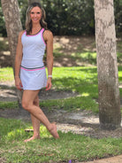 Pink & Black Laser Two Stripe Skort - Nikkib Sportswear